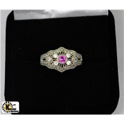 PINK TOURMALINE .925 SILVER FILIGREE RING - SIZE 7