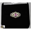 Image 1 : PINK TOURMALINE .925 SILVER FILIGREE RING - SIZE 7