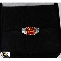 LARGE PRINCESS CUT ORANGE GEMSTONE .925 SILVER