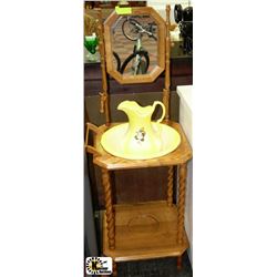 VINTAGE WASH BASIN STAND WITH BOWL,PITCHER &