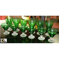 SET OF 12 GREEN GLASS GOBLETS