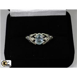 LARGE AQUAMARINE .925 SILVER RING - SIZE 7