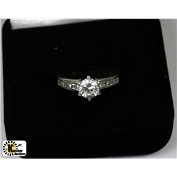 FANCY CZ .925 SILVER SOLITAIRE RING - SIZE 7.5