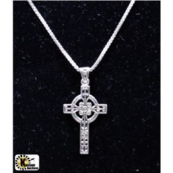 .925 SILVER BLACK ENAMEL CELTIC CROSS & CHAIN -18"