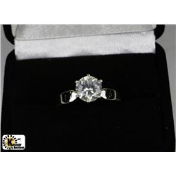 LARGE CZ .925 SILVER SOLITAIRE RING - SIZE 7