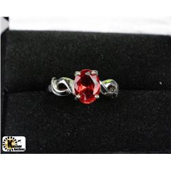 LARGE OVAL CUT ORANGE GEMSTONE .925 SILVER RING