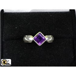 VINTAGE PRINCESS CUT AMETHYST .925 SILVER RING