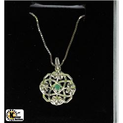ITALY .925 SILVER EMERALD PENDANT & CHAIN - 18"