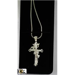 FANCY SOLID .925 SILVER CROSS & CHAIN - 18"