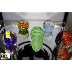 LOT OF 5 ART GLASS PAPER WEIGHTS