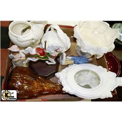 ESTATE TRAY OF PLANTERS, MIRROR, & ORNAMENTS