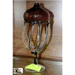 MAROON ART GLASS OIL LAMP