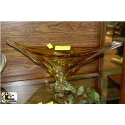 LARGE AMBER ART GLASS DISH