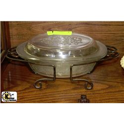 FLORAL DISIGN LIDDED GLASS DISH & HOLDER