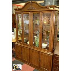 CARVED WOODEN BUFFET & HUTCH WITH 3-TIER LIGHTED