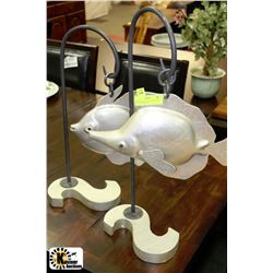 PAIR OF LARGE HANGING SILVER FISH ORNAMENTS