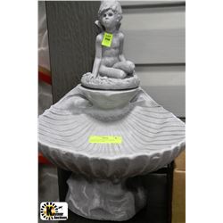 CONCRETE PAINTED CHERUB BIRD BATH 11"X14"