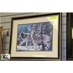 TWO WOLVES PRINT - WOOD FRAMED &