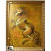 Image 1 : LARGE GOLD TONER FRAMED OIL ON BOARD HORSE PICTURE