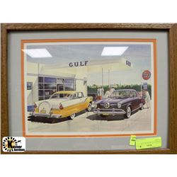 FRAMED PICTURE OF 40'S GULF STATION