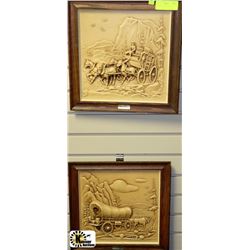 2 HISTORICAL ARTWORK PIECES 14"X14" COVERED WAGON