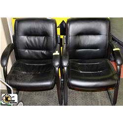 SET OF 2 BLACK LEATHER RECEPTION/CLIENT CHAIRS