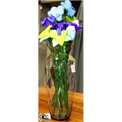 VASE OF ART GLASS FLOWERS