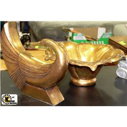 PAIR OF GOLD LEAF DECOR INCLUDING SWAN AND FRUIT