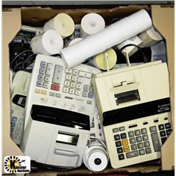 BOX OF ACCOUNTING CALCULATORS AND PAPER