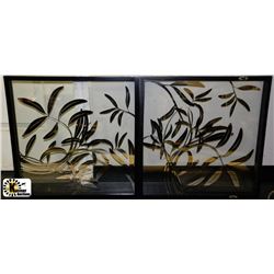 LOT OF 2 DECORATIVE FRAMED WINDOW PANELS