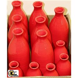 BOX OF RED VASES