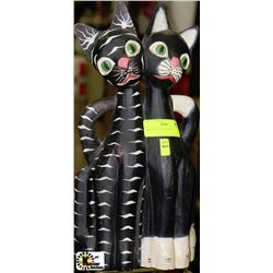 2 WOODEN CAT FIGURINES