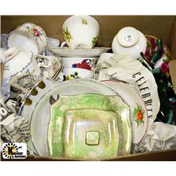 BOX WITH ASSORTED VINTAGE CHINA INCLUDING SOME