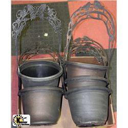 5 LARGE GARDEN POTS W/ BRIDGE HANDLES 3 BIRDS 2