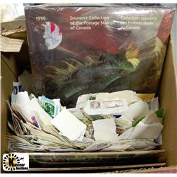 BOX OF STAMPS INCLUDING NEW 1990 SOUVENIER
