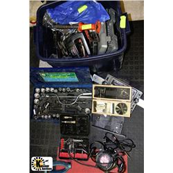 LARGE BOX OF ASSORTED POWER TOOLS, HAND TOOLS,
