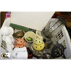 BASKET OF GARDEN ORNAMENTS