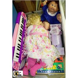 TOTE WITH AN ANTIQUE DOLL ROUGHLY 90 YEARS OLD