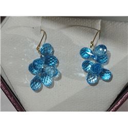 14K GOLD BLUE TOPAZ TEAR DROP EARRINGS