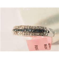 STERLING SILVER WHITE DIAMOND(0.36CT) & BLUE