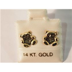 14K GOLD TEDDY BEAR EARRINGS WITH SCREW BACKINGS