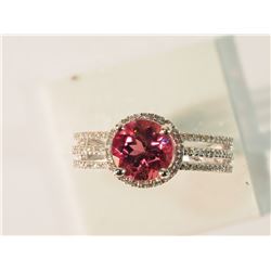 14K GOLD PINK TOURMALINE(1.91CT) RING ACCENTED BY