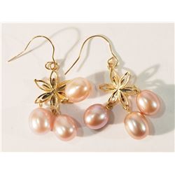 14K GOLD PINK PEARL EARRINGS