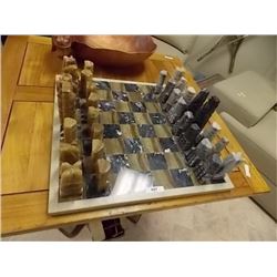 MARBLE CHESS BOARD WITH MARBLE CHESS PIECES - NEW