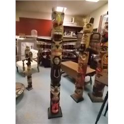 UNIQUE CARVED FIRST NATIONS TOTEM POLE - 6 PC FINS - 61"' TALL