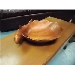 UNIQUE CARVED TEAK WOOD BOWL WITH SALMON - 15" X 11"