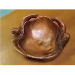 UNIQUE CARVED TEAK WOOD BOWL WITH 2 TURTLES - 8" X 10"