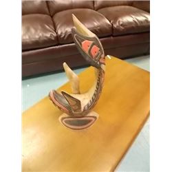UNIQUE CARVED FIRST NATIONS FLIPPING WHALE - 16" TALL