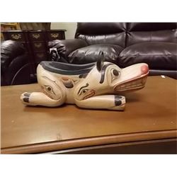 UNIQUE CARVED FIRST NATIONS BOWL - DOG - 17 ½" L X 7 ½" W