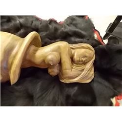 UNIQUE CARVED TEAK WOOD MERMAID SLEEPING IN SHELL - 40"L X 11" T X 18" W